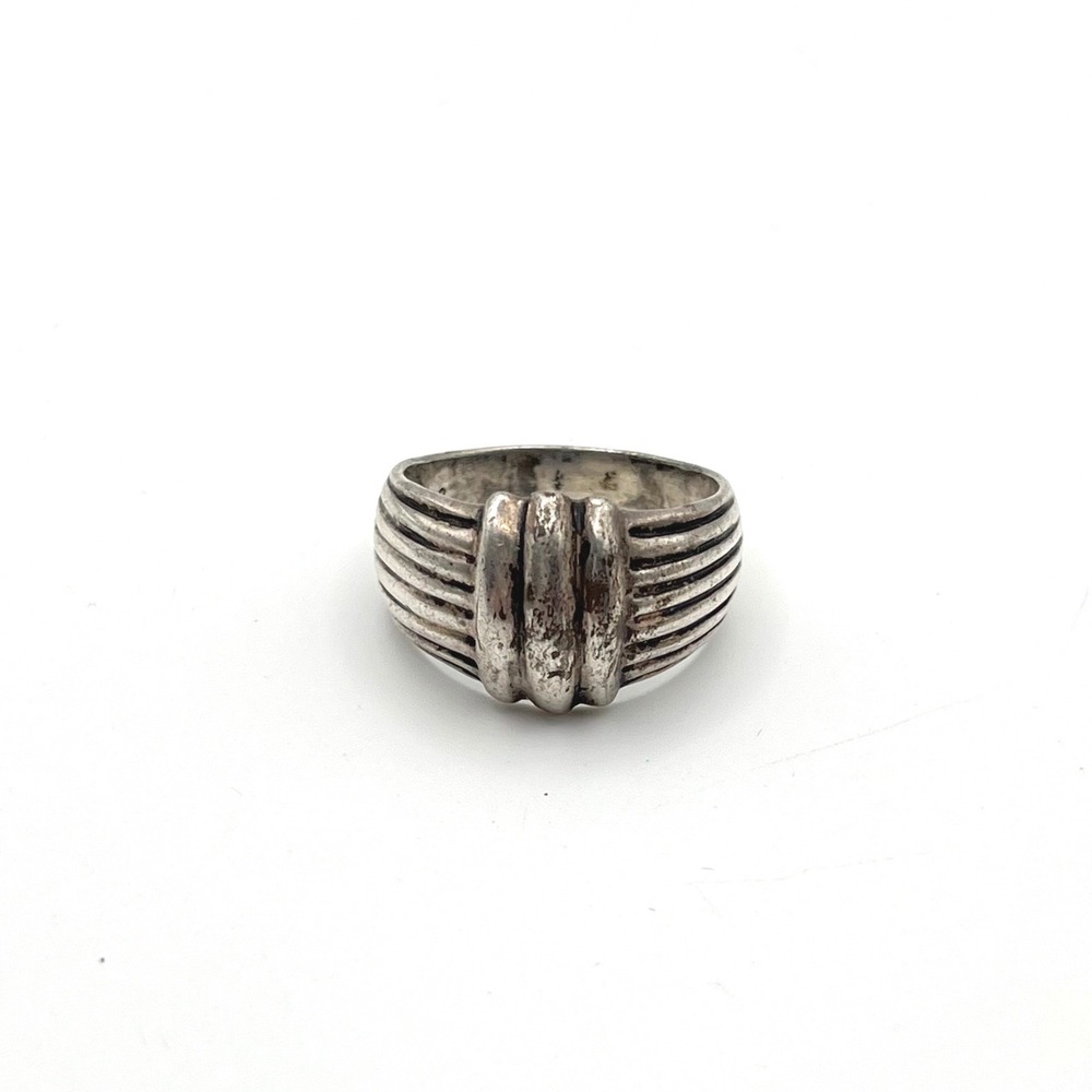 Vintage Sterling Silver Ribbed Dome Statement Ring Triple Bar Band Mens Womens 9